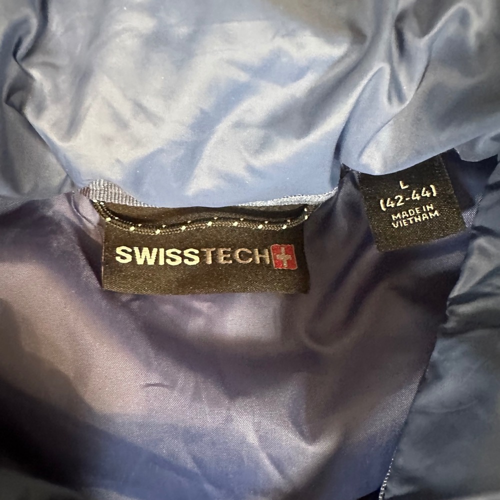 Swiss Tech Mens Blue Packable Puffer Jacket Size L 42-44 Quilted Full Zip Coat - Picture 3 of 10